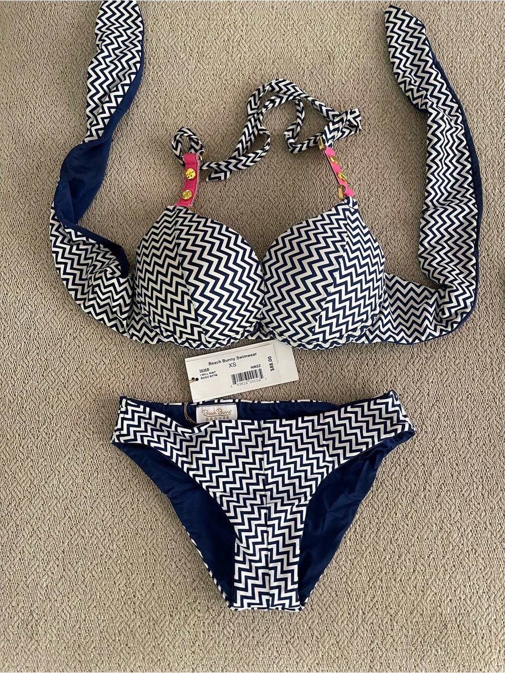 Beach Bunny Navy and White Zigzag Bikini Set